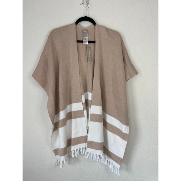 Chico's‎ women's small/medium tan natural ruana scarf poncho blanket drape NWT - Picture 2 of 6